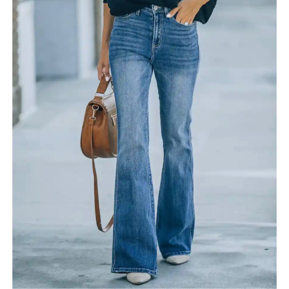 Kancan | Retro High Rise Flare Bottom Denim Jeans Medium Wash